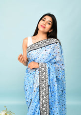 Trendy Dot Printed Soft Silk Sky Blue Saree